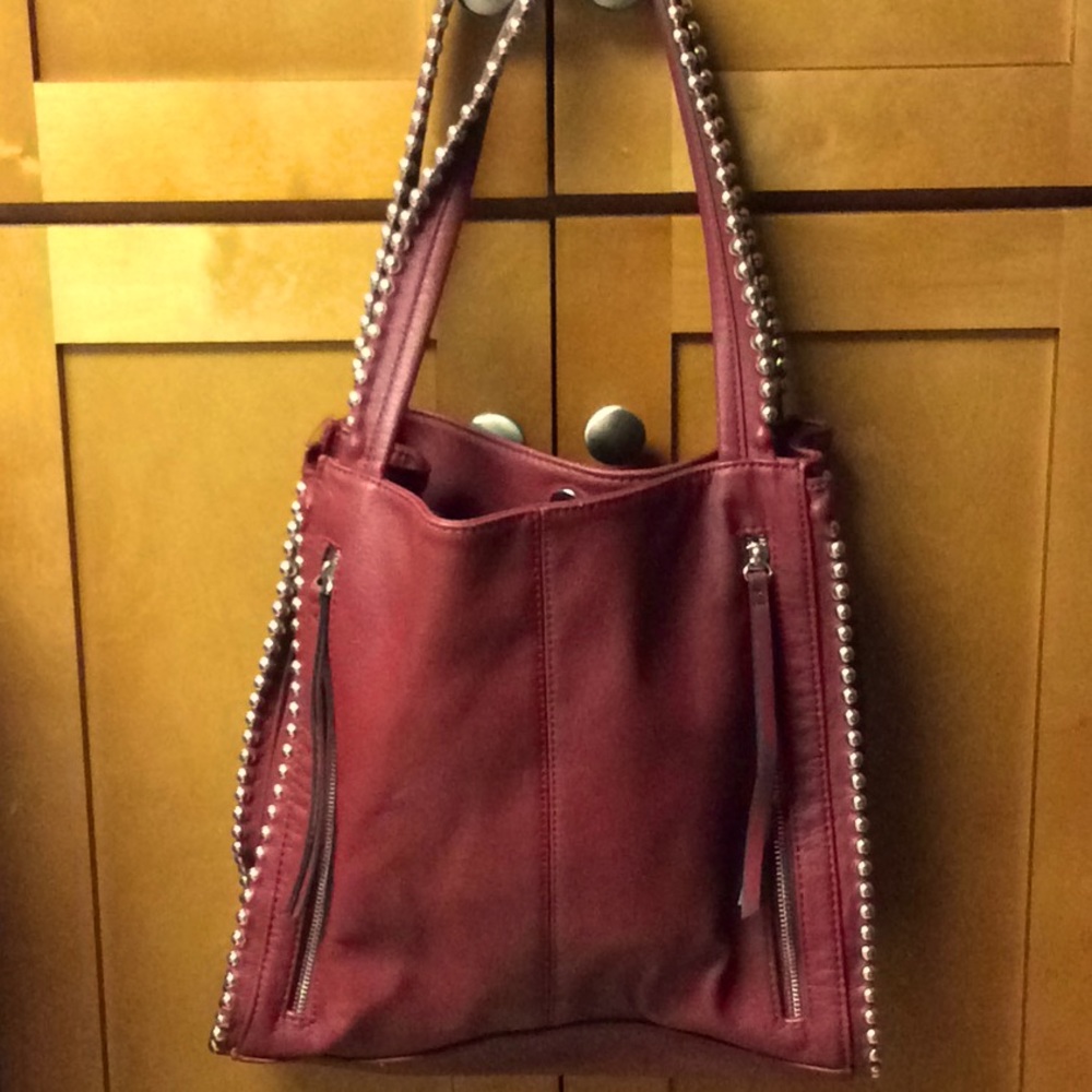 Max Studio Burgundy Studded Talo Vegan Leather Bag - Picture 9 of 16